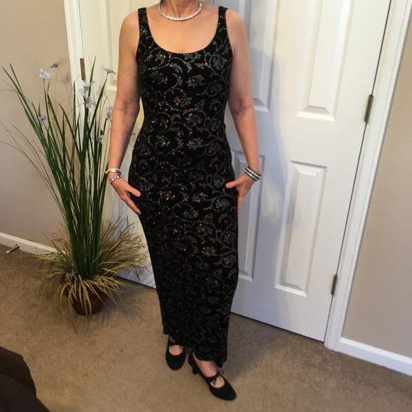All That Jazz Long Black Sleeveless Glitter Dress, Size S M L - Picture 1 of 5